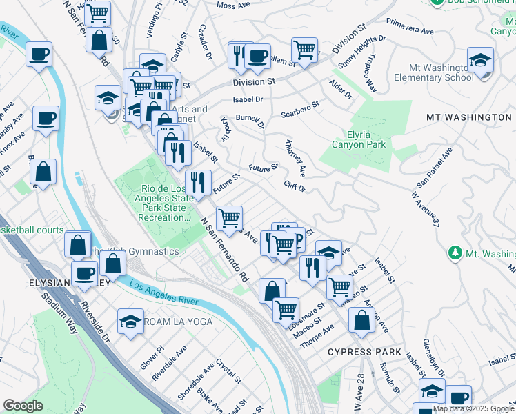map of restaurants, bars, coffee shops, grocery stores, and more near 3037 Chaucer Street in Los Angeles