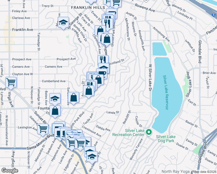 map of restaurants, bars, coffee shops, grocery stores, and more near in Los Angeles