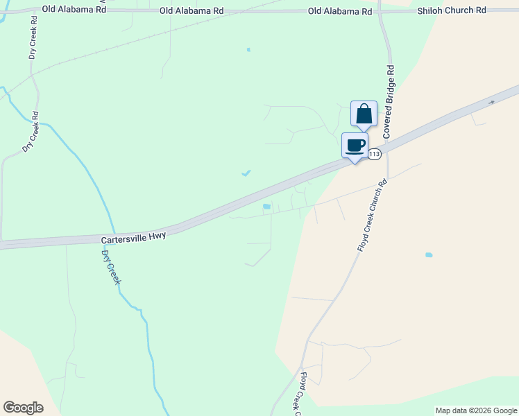 map of restaurants, bars, coffee shops, grocery stores, and more near 124 Old Alabama Wagon Road Southwest in Taylorsville