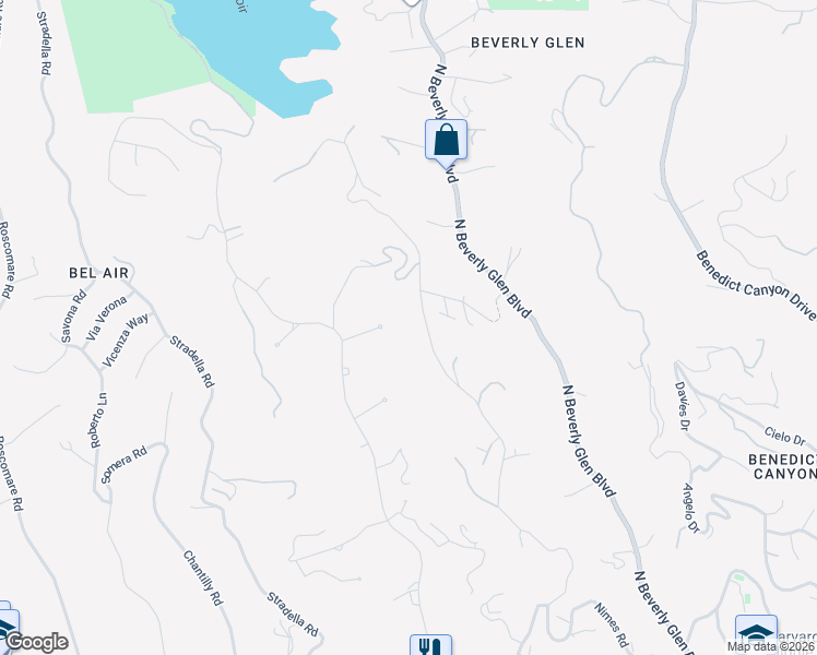 map of restaurants, bars, coffee shops, grocery stores, and more near 10556 Fontenelle Way in Los Angeles