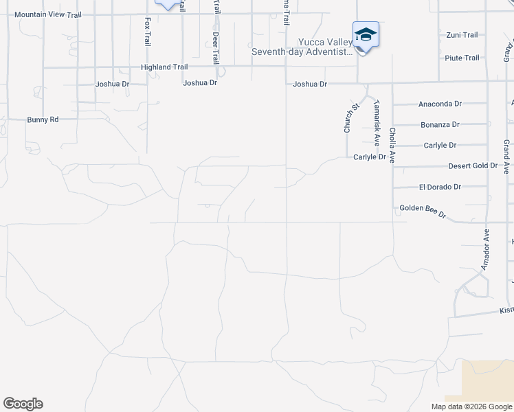 map of restaurants, bars, coffee shops, grocery stores, and more near 8443 Bannock Trail in Yucca Valley