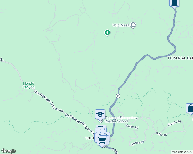 map of restaurants, bars, coffee shops, grocery stores, and more near 639 Greenleaf Canyon Road in Topanga