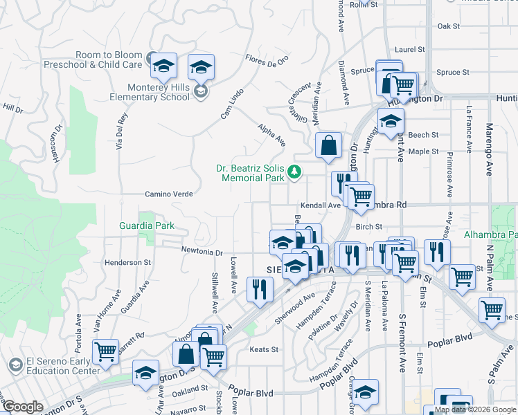 map of restaurants, bars, coffee shops, grocery stores, and more near 4536 Maycrest Avenue in Los Angeles