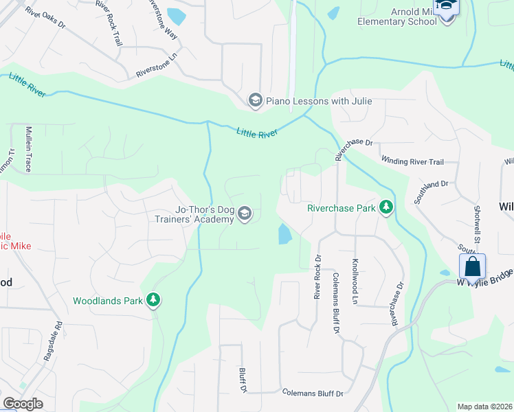 map of restaurants, bars, coffee shops, grocery stores, and more near 411 Pinoak Drive in Woodstock