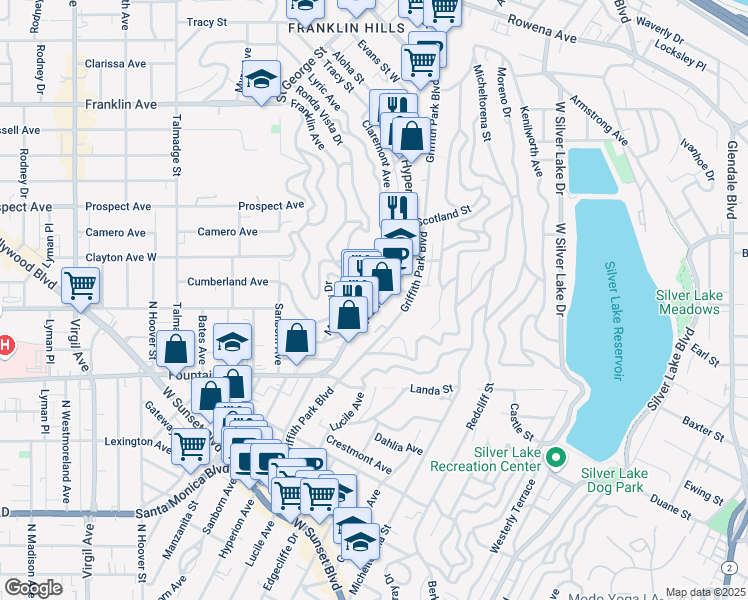 map of restaurants, bars, coffee shops, grocery stores, and more near 1937 Hyperion Avenue in Los Angeles