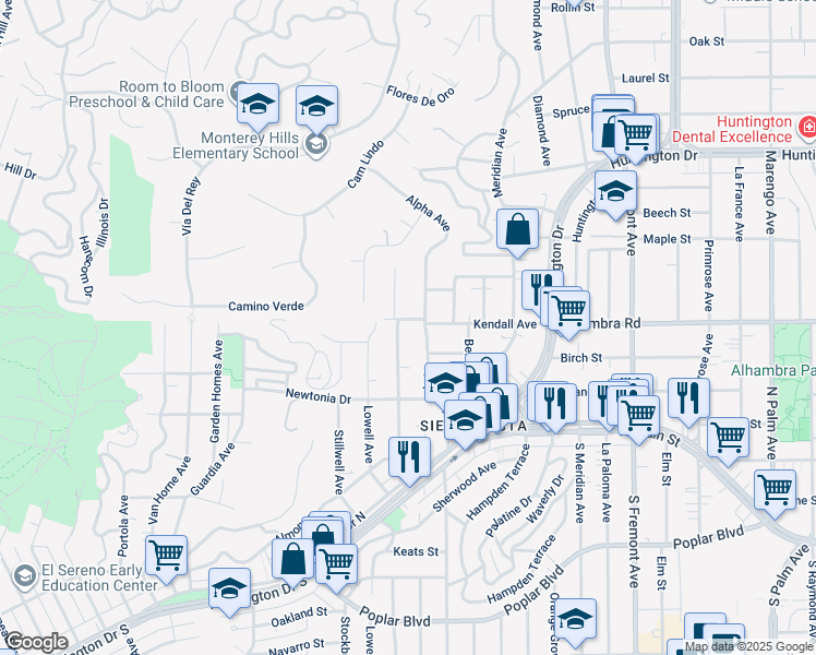 map of restaurants, bars, coffee shops, grocery stores, and more near 4536 Maycrest Avenue in Los Angeles