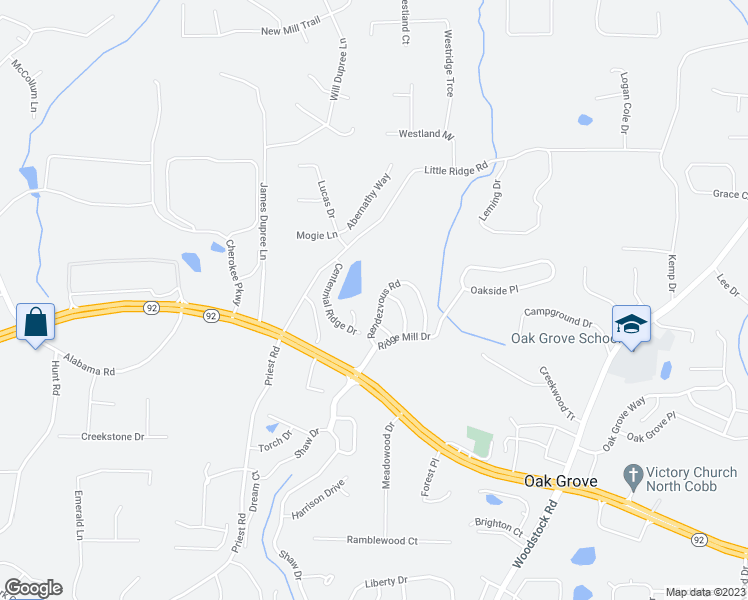 map of restaurants, bars, coffee shops, grocery stores, and more near 506 Rendezvous Road in Acworth