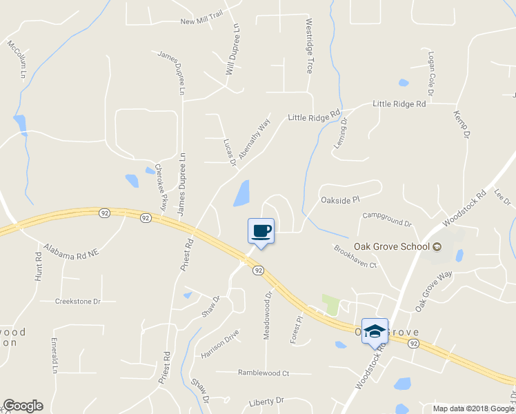 map of restaurants, bars, coffee shops, grocery stores, and more near 517 Rendezvous Road in Acworth