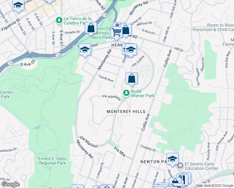 map of restaurants, bars, coffee shops, grocery stores, and more near 4280 Vía Arbolada in Los Angeles
