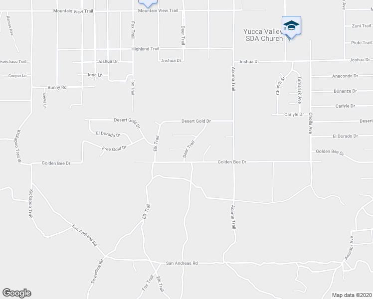 map of restaurants, bars, coffee shops, grocery stores, and more near Free Gold Drive in Yucca Valley