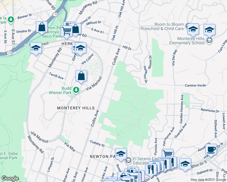 map of restaurants, bars, coffee shops, grocery stores, and more near 4640 Harriman Avenue in Los Angeles