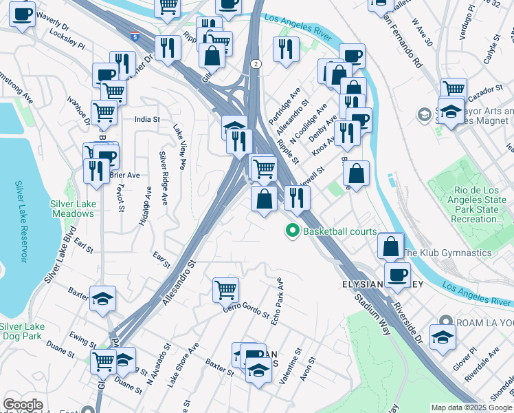 map of restaurants, bars, coffee shops, grocery stores, and more near 1948 Sunflower Avenue in Los Angeles