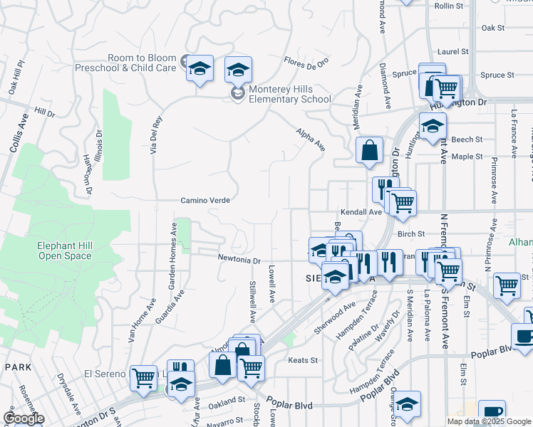 map of restaurants, bars, coffee shops, grocery stores, and more near East Moffatt Street in Los Angeles