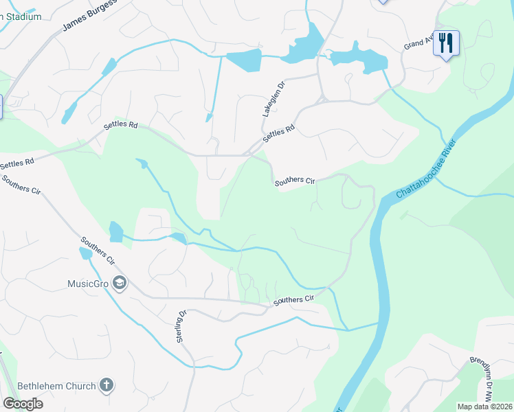 map of restaurants, bars, coffee shops, grocery stores, and more near 325 Hope Drive in Suwanee