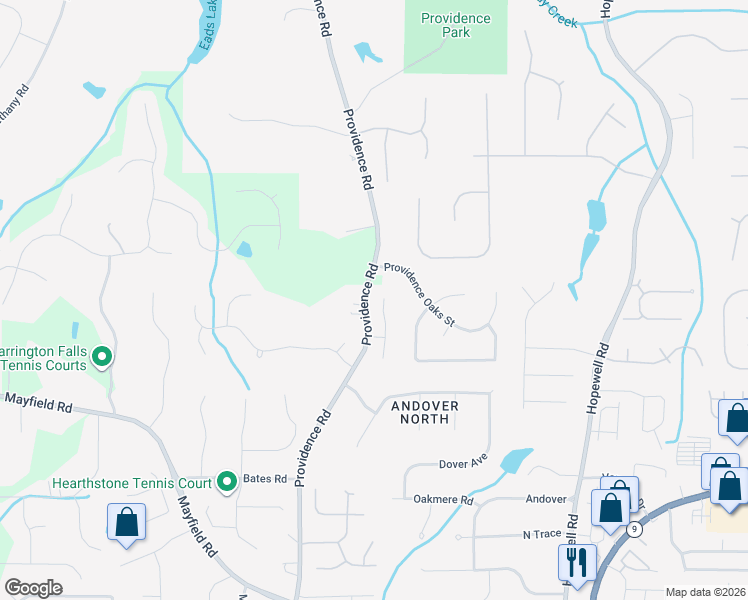 map of restaurants, bars, coffee shops, grocery stores, and more near 4190 Providence Square in Alpharetta