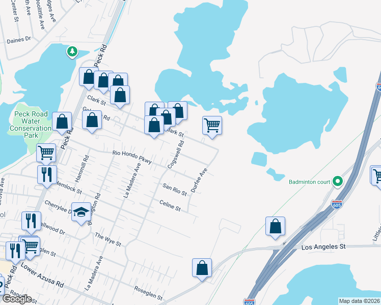 map of restaurants, bars, coffee shops, grocery stores, and more near 12010 Conference Street in El Monte