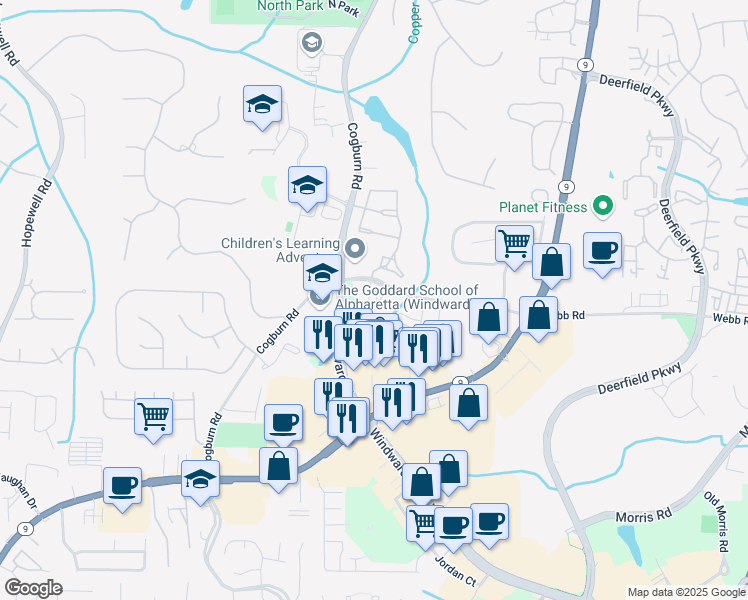 map of restaurants, bars, coffee shops, grocery stores, and more near 2136 Kensley Drive in Milton