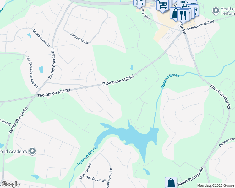 map of restaurants, bars, coffee shops, grocery stores, and more near 4810 Duncans Lake Drive Northeast in Buford