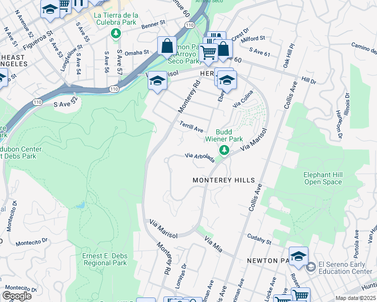 map of restaurants, bars, coffee shops, grocery stores, and more near 4275 Vía Arbolada in Los Angeles