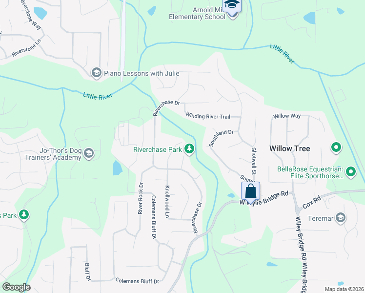 map of restaurants, bars, coffee shops, grocery stores, and more near 342 Knollwood Lane in Woodstock