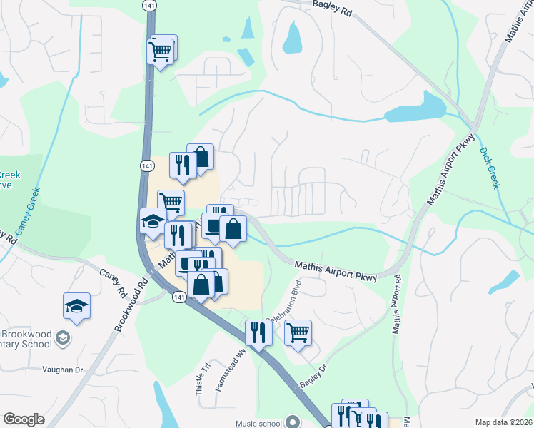 map of restaurants, bars, coffee shops, grocery stores, and more near 3005 Bunting Run in Cumming