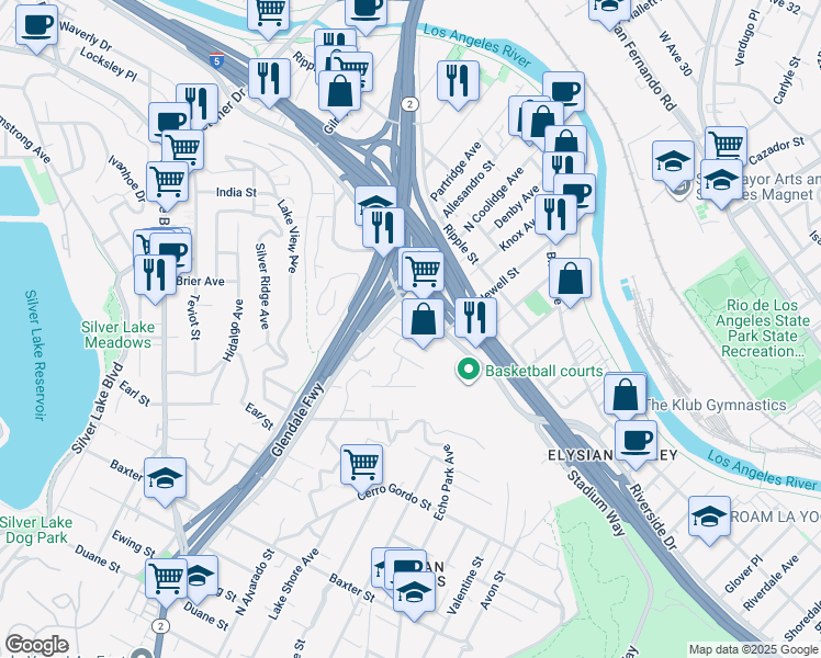 map of restaurants, bars, coffee shops, grocery stores, and more near 1948 Sunflower Avenue in Los Angeles
