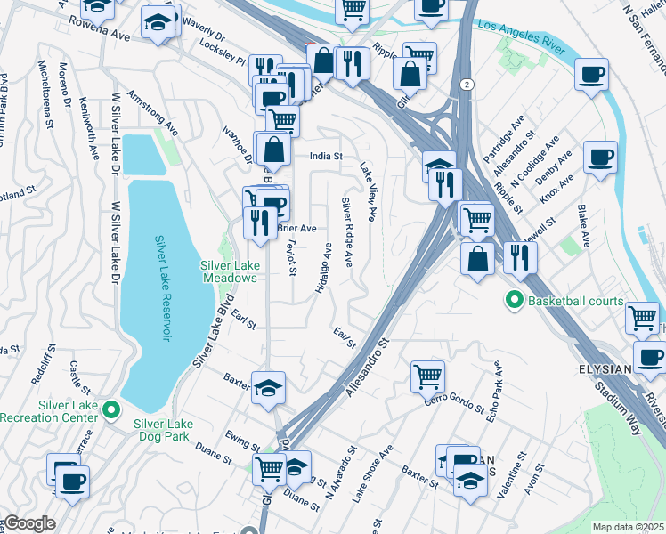 map of restaurants, bars, coffee shops, grocery stores, and more near 2326 Hidalgo Avenue in Los Angeles