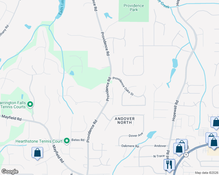 map of restaurants, bars, coffee shops, grocery stores, and more near 4190 Providence Square in Alpharetta