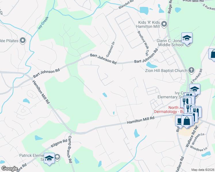 map of restaurants, bars, coffee shops, grocery stores, and more near 3587 Bendleton Drive in Buford