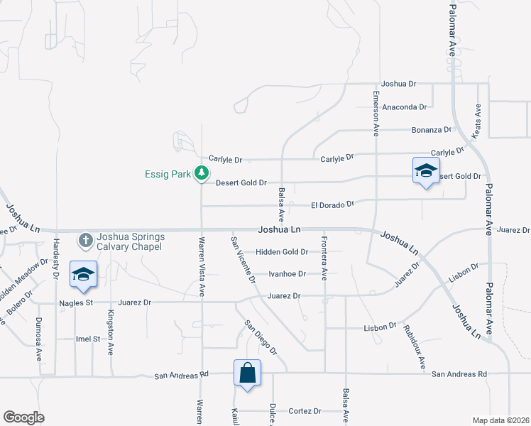 map of restaurants, bars, coffee shops, grocery stores, and more near 57886 Joshua Lane in Yucca Valley