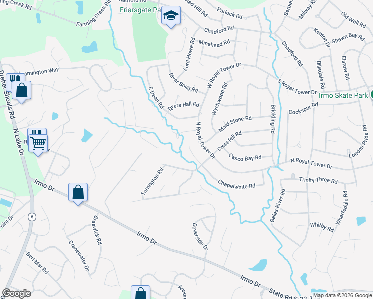 map of restaurants, bars, coffee shops, grocery stores, and more near 325 Chapelwhite Road in Irmo