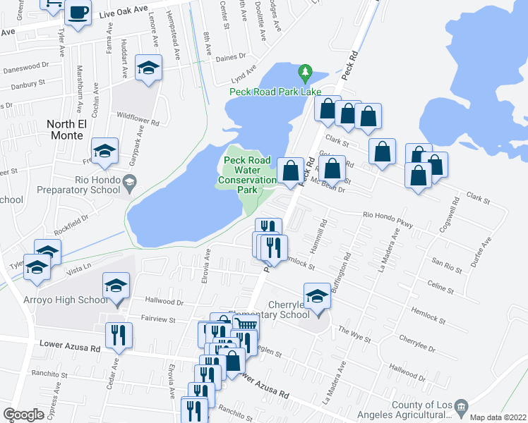 map of restaurants, bars, coffee shops, grocery stores, and more near 11563 Celine Street in El Monte