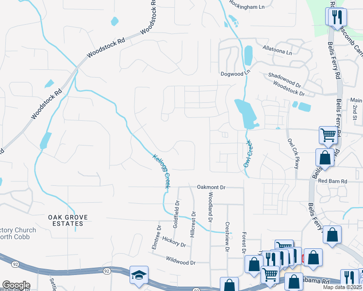 map of restaurants, bars, coffee shops, grocery stores, and more near 166 Sable Trace Trail in Acworth