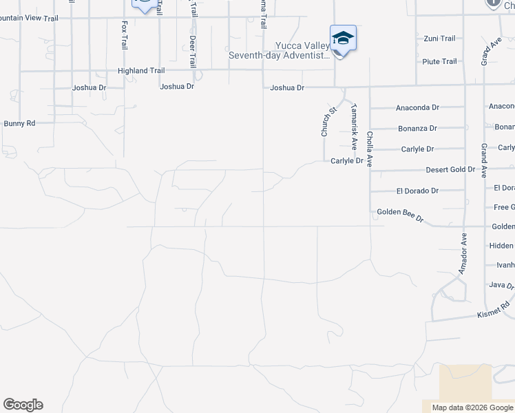 map of restaurants, bars, coffee shops, grocery stores, and more near 8474 Acoma Trail in Yucca Valley