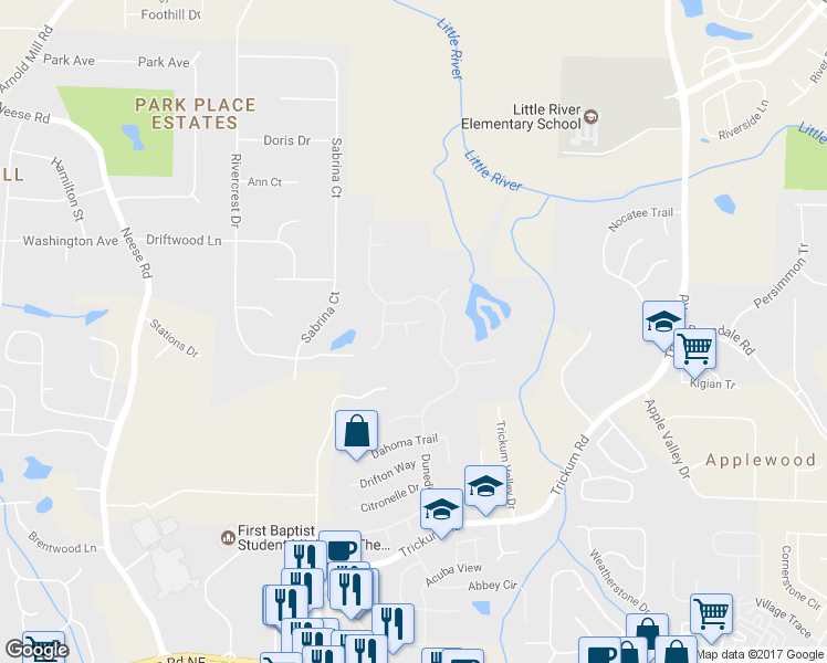map of restaurants, bars, coffee shops, grocery stores, and more near 1503 Korona Court in Woodstock
