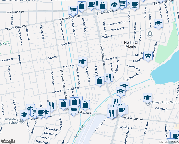 map of restaurants, bars, coffee shops, grocery stores, and more near 5138 Daleview Avenue in Temple City
