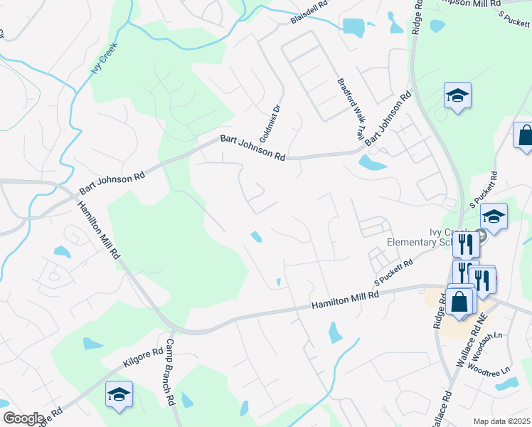 map of restaurants, bars, coffee shops, grocery stores, and more near 3560 Bogan Mill Road Northeast in Buford