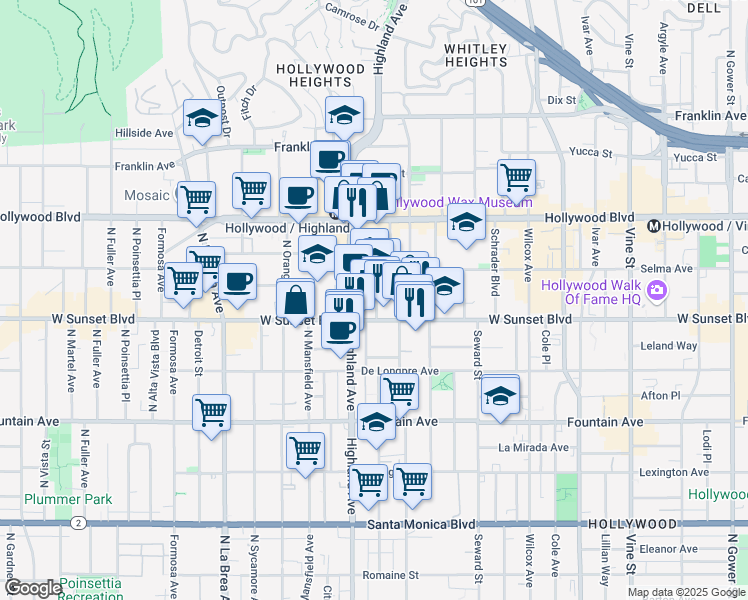 map of restaurants, bars, coffee shops, grocery stores, and more near in Los Angeles