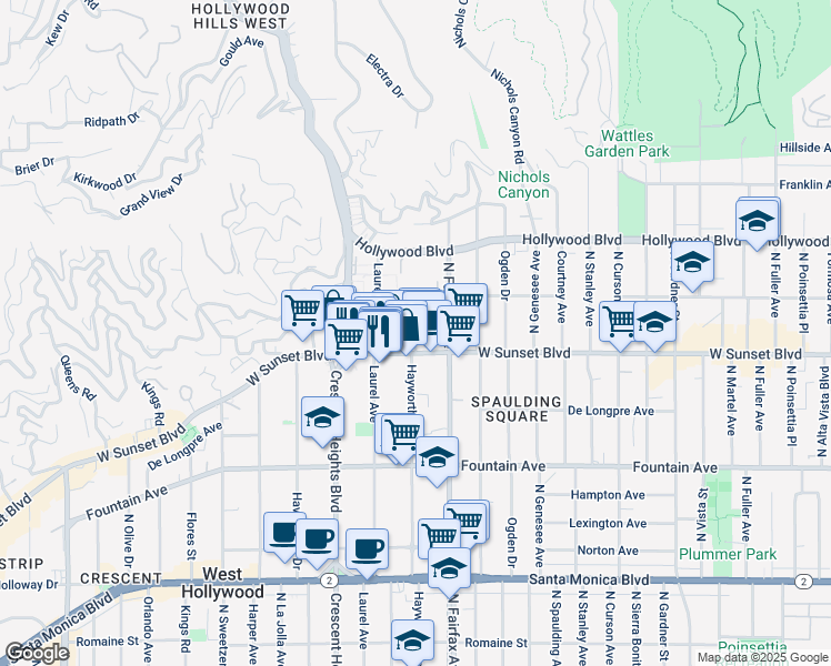 map of restaurants, bars, coffee shops, grocery stores, and more near in Los Angeles
