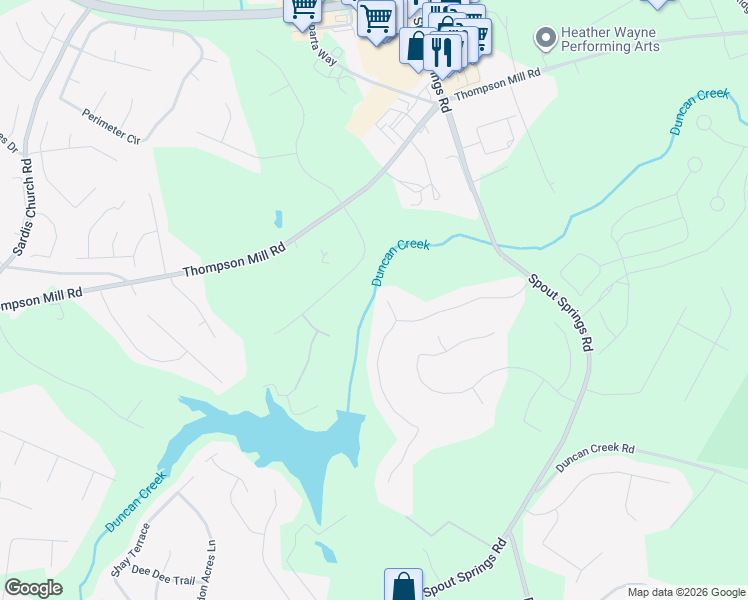 map of restaurants, bars, coffee shops, grocery stores, and more near 2354 Oak Falls Lane in Buford