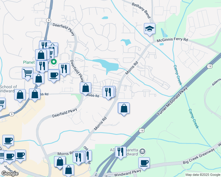map of restaurants, bars, coffee shops, grocery stores, and more near 809 Ivy Vine Place in Milton
