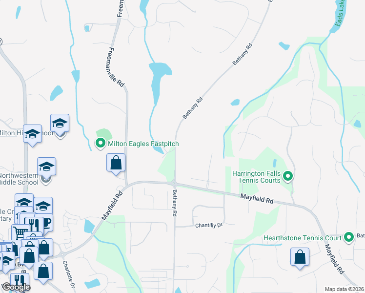 map of restaurants, bars, coffee shops, grocery stores, and more near 12995 Bethany Road in Alpharetta