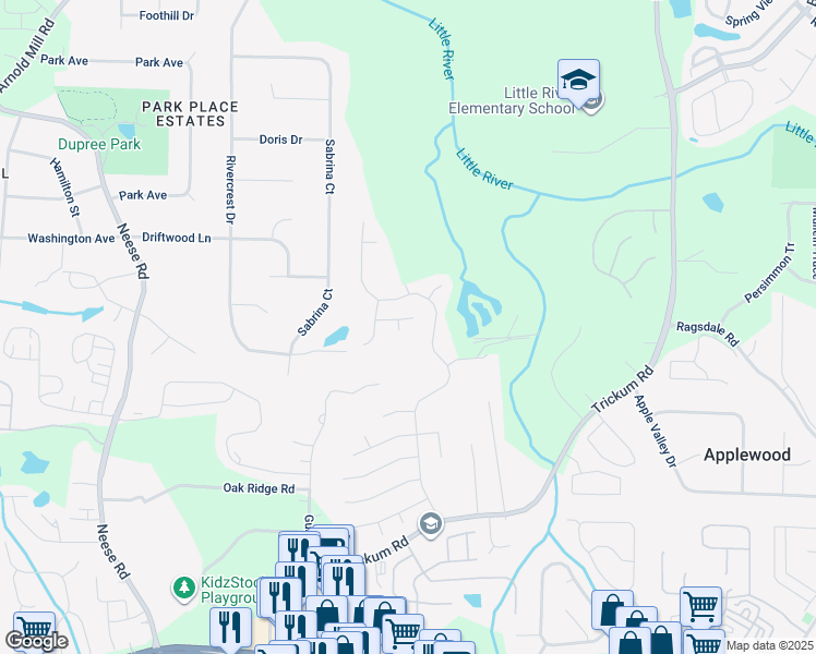 map of restaurants, bars, coffee shops, grocery stores, and more near 1503 Korona Court in Woodstock