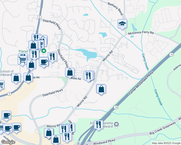 map of restaurants, bars, coffee shops, grocery stores, and more near 809 Ivy Vine Place in Milton