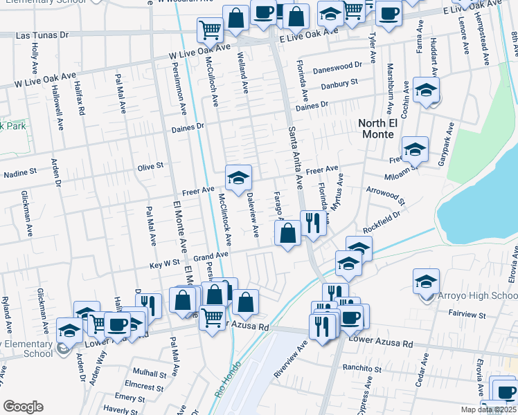 map of restaurants, bars, coffee shops, grocery stores, and more near 5138 Daleview Avenue in Temple City
