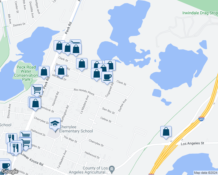 map of restaurants, bars, coffee shops, grocery stores, and more near 11940 Goldring Road in Arcadia