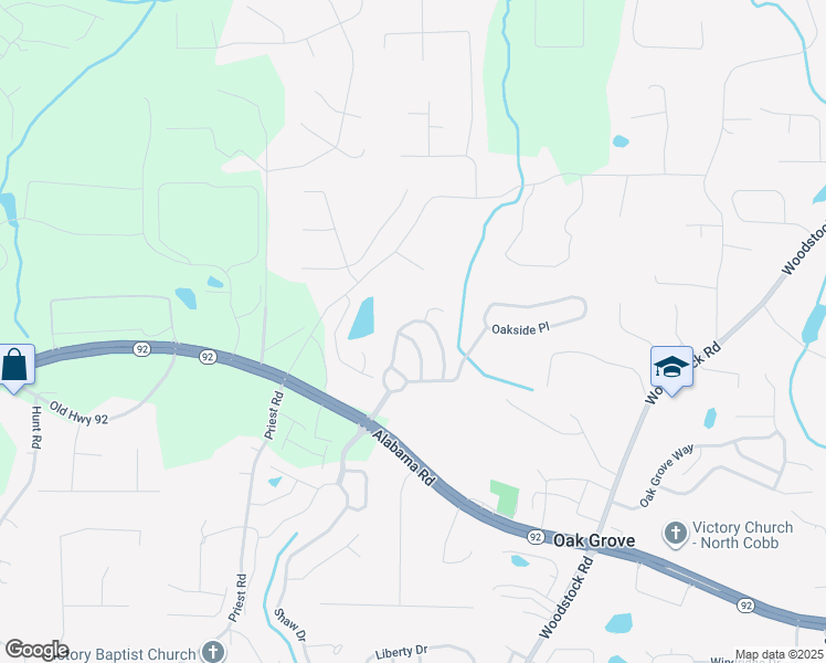 map of restaurants, bars, coffee shops, grocery stores, and more near 336 Oak Leaf Place in Acworth