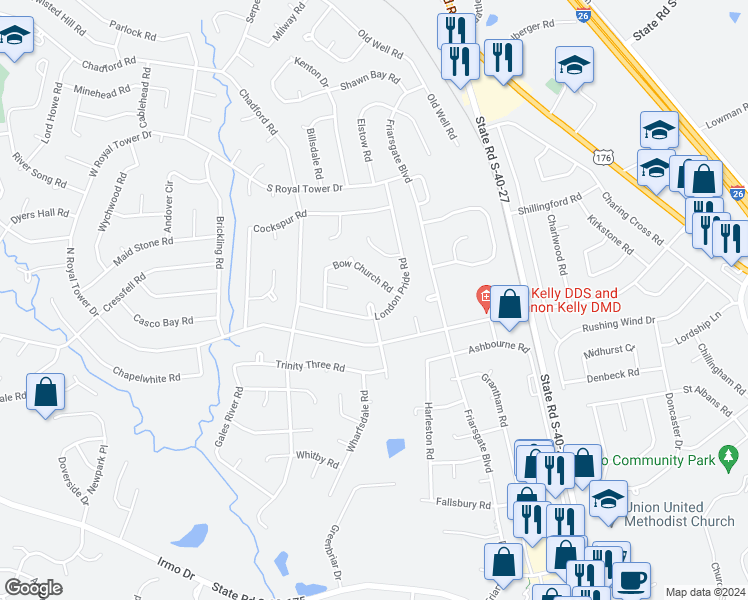 map of restaurants, bars, coffee shops, grocery stores, and more near 507 Oak Hampton Road in Irmo