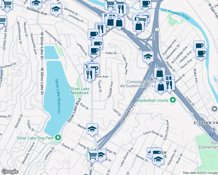 map of restaurants, bars, coffee shops, grocery stores, and more near 2333 Hidalgo Avenue in Los Angeles