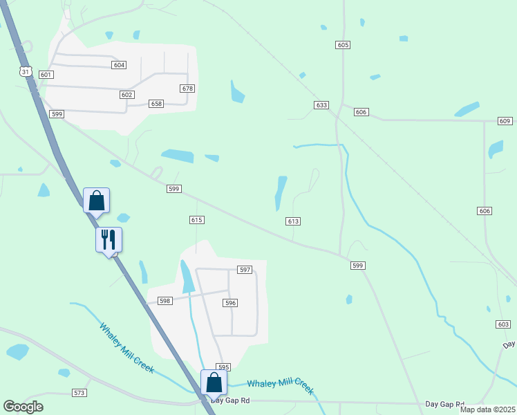 map of restaurants, bars, coffee shops, grocery stores, and more near 835 County Road 599 in Hanceville
